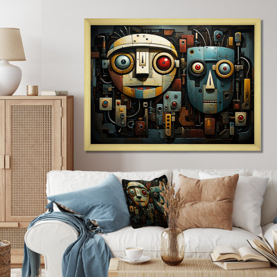 Blue and Beige Robot Revolution - Science Fiction Framed Art