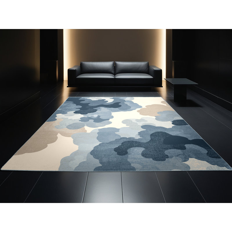 Machine Washable Pavanvir Clouded Leopard Modern & Contemporary Abstract Rug in Gray – SkyBlue Binding, 3x5