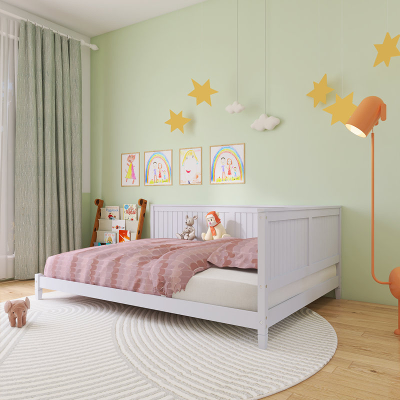 Modern Full Size Wood Bed, White