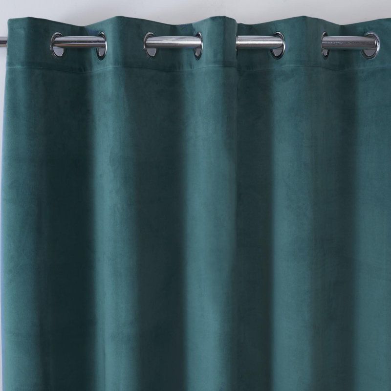 Casa Blackout Ready Made Solid Colour Eyelet Velvet Curtains, 90cm Width x 90cm Drop, Blue