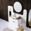 Meuble-lavabo double à deux tiroirs de 32 pouces avec armoire blanche, comptoir en bois massif naturel, lavabo carré en céramique et miroir rond