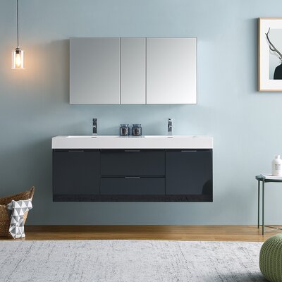 Formosa Fresca 60"" Wall Mounted Double Sink Bathroom Vanity Set with Medicine Cabinet -  FVN8360GG-D