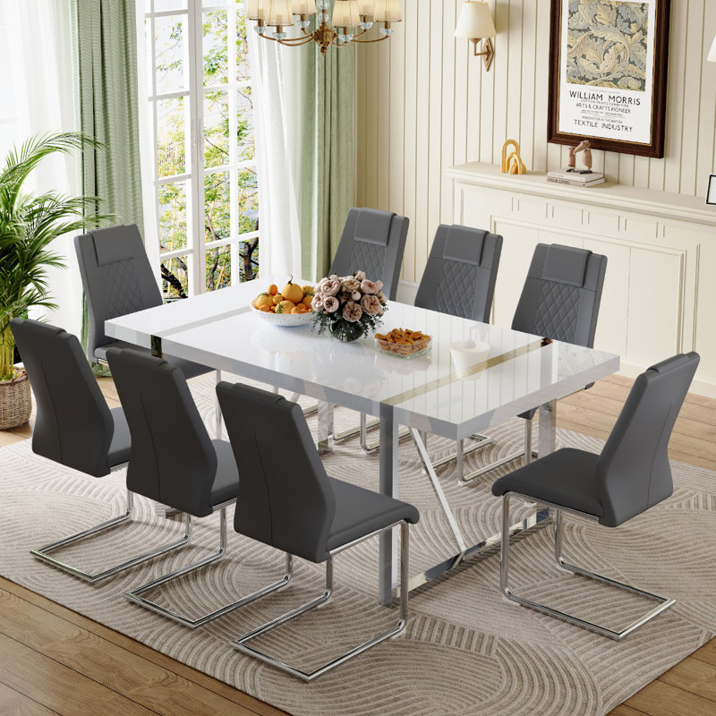 Ensemble de salle à manger pour 8 personnes Neithen, table de salle à manger rectangulaire moderne avec 8 chaises de salle à manger en similicuir de luxe