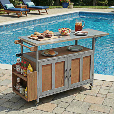 Îlot de cuisine pliable pour l'extérieur avec chariot verrouillable
