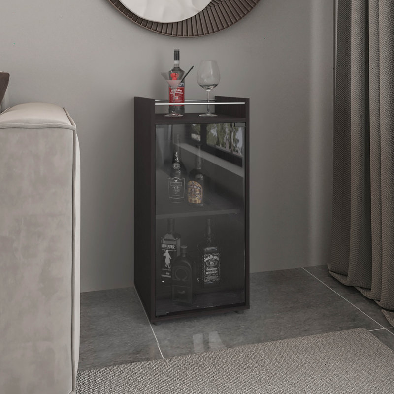 Armoire Minibar 2 portes, tablette ouverte et design, rangement pour bar moderne, noir, 14,8 po x 15 po x 32 po, panneau de fibres à densité moyenne, 1 pièce, armoires, conception compacte avec portes doubles
