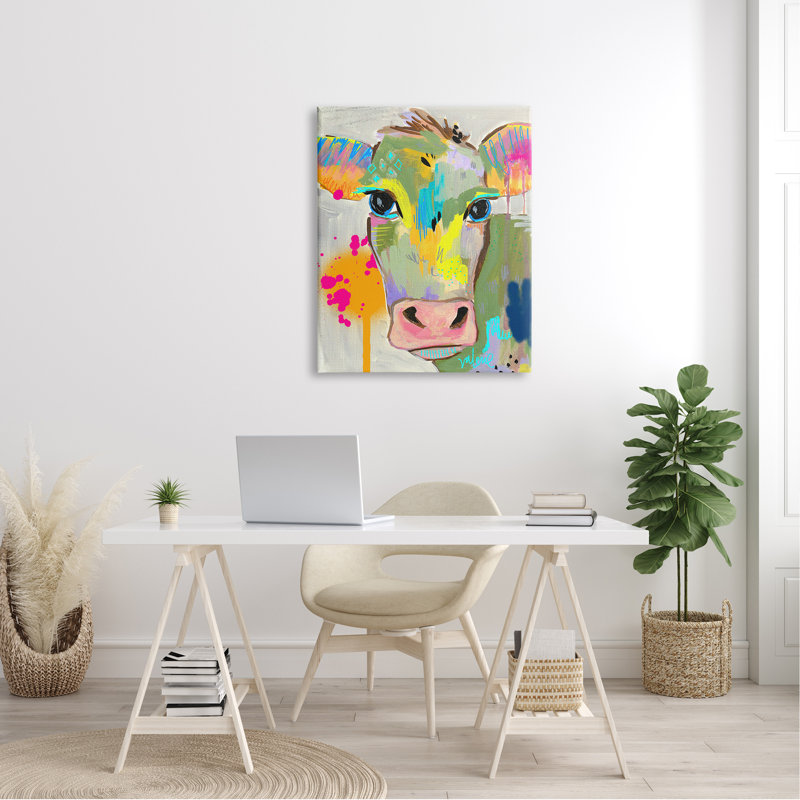 Peinture moderne éclaboussures de vache par Valerie, L 30 po x H 40 po, Toile tendue