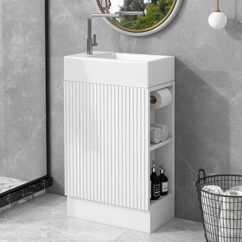 Meuble-lavabo avec lavabo pour la salle de bain, Blanc