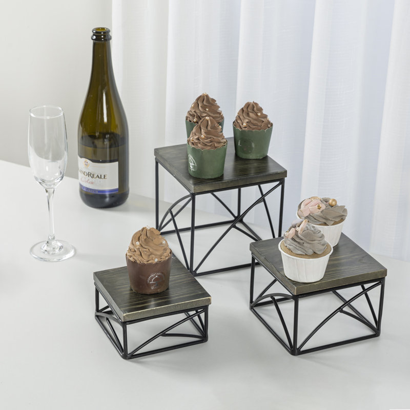 3 Piece Cake Stand Set, Black/Grey