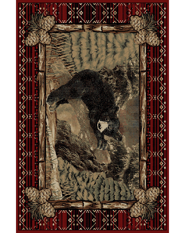 Tapis beige / rouge Pesce, Rectangle 7 pi 10 po x 9 pi 10 po