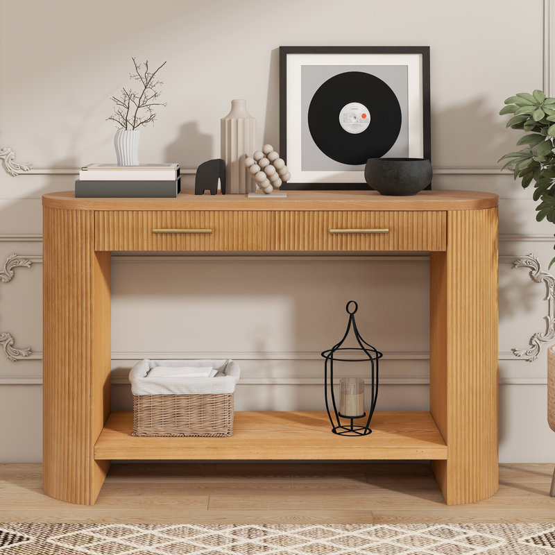 Console Rowenna avec tiroirs de rangement et tablette ouverte, Brun