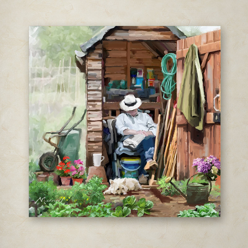 'Napping Gardener' Print on Wrapped Canvas, 14" H x 14" W x 2" D