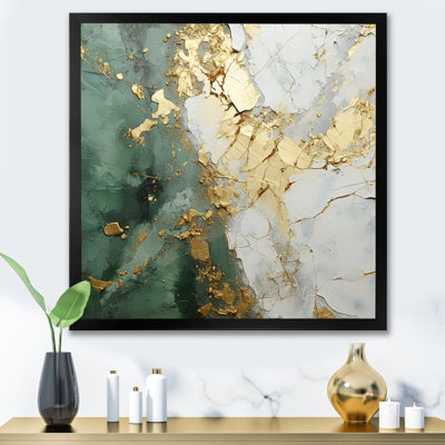 «Gold and Green Paint Fusion», peinture abstraite encadrée