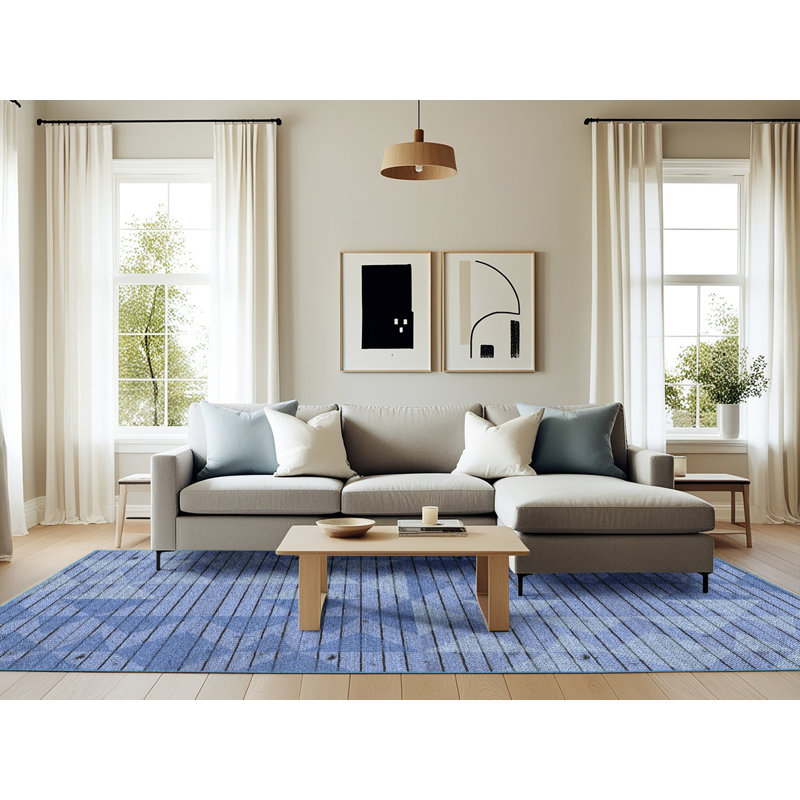 Bleu géométrique Tapis décoratif, Rectangle 6 pi x 9 pi