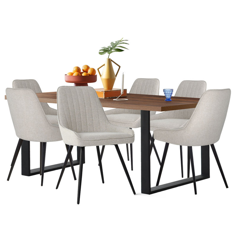 Ensemble repas pour 6 personnes Audna, Noyer, Beige