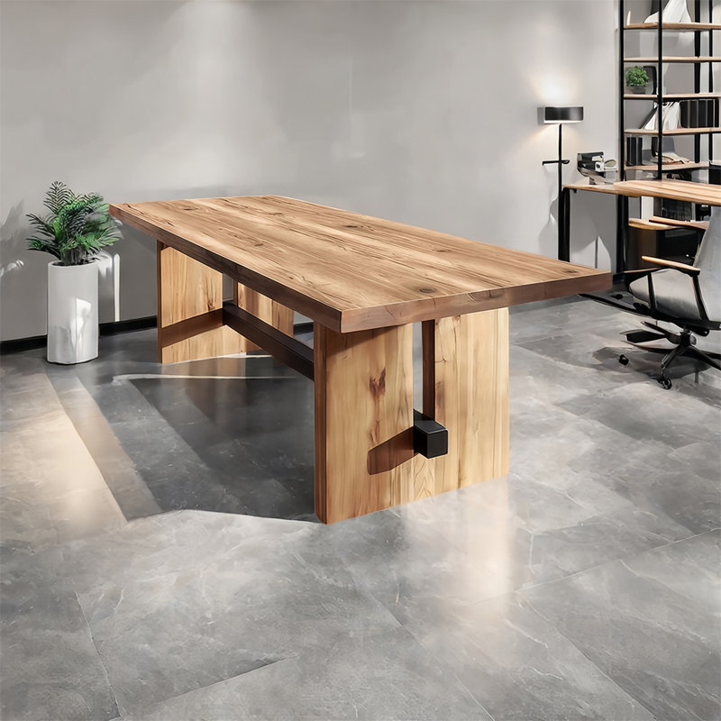 Rectangular solid wood executive desk