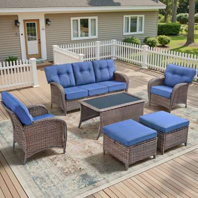 Ensemble de meubles de patio 6 pièces, ensemble de sièges d'extérieur toutes saisons avec fauteuils club et table basse