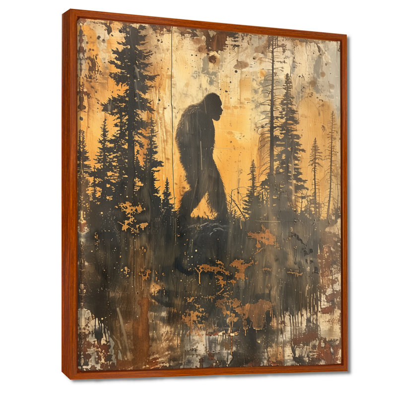 Chupp - Bigfoot Wall Art Living Room, Toile avec cadre flottant brun, H 32 po x l 24 po x P 1 po
