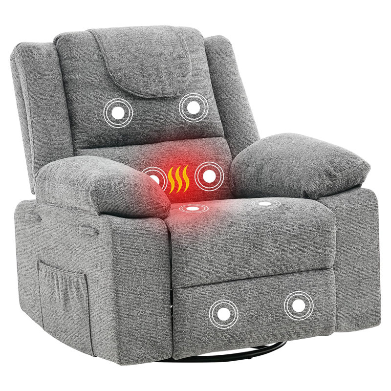Oversized Nursery Recliner Chair with 360° Swivel, Massage & Heating, Single Sofa for Living Room/Bedroom, Gray
