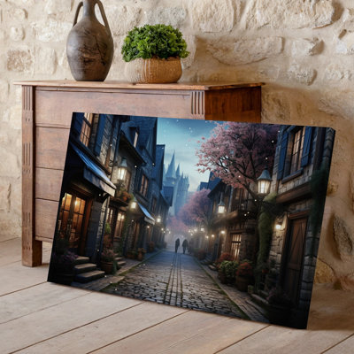 Canvas A Charming Cobblestone Alleyway In A Quaint Historical Village Flanked Wall Art By Rustic Stone Buildings Adorned With Wooden Canvas Wall Art