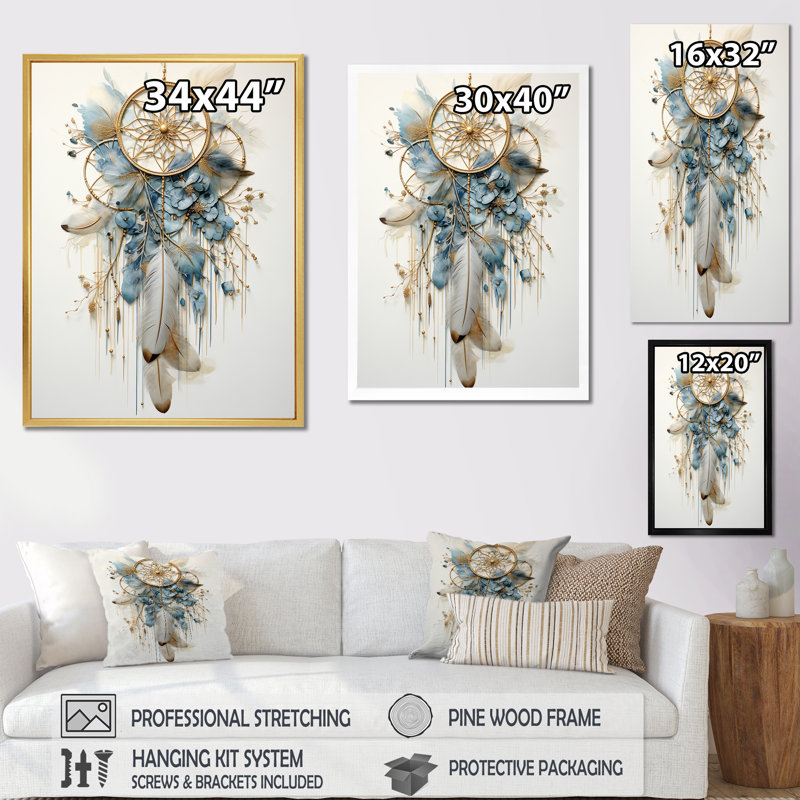 Thread of Dreams Blue Dreamcatcher II sur impression sur toile, Cadre flottant noir, H 40 po x l 30 po x P 1,5 po