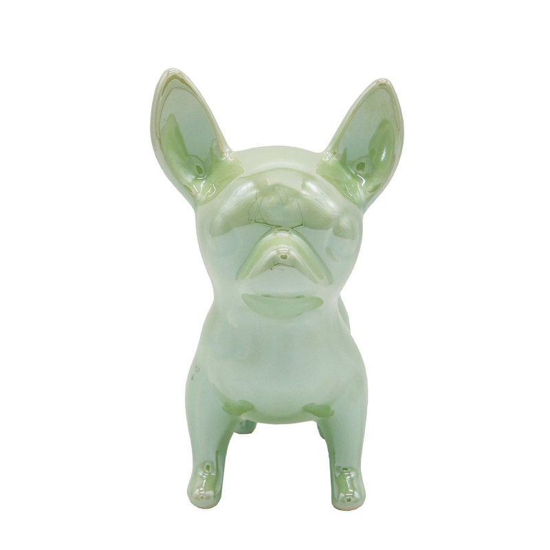 Figurine Rideau, Vert métallique, H 7,87 po x l 6,69 po x P 4,33 po, Chihuahua