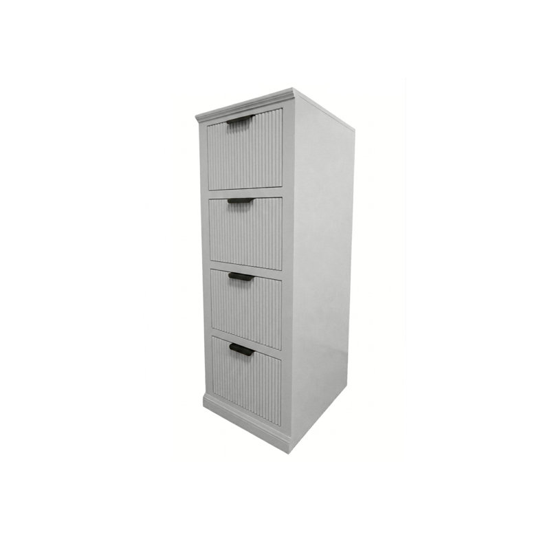 Fluted Solid Wood 4 Drawer File Cabinet, Bright White
