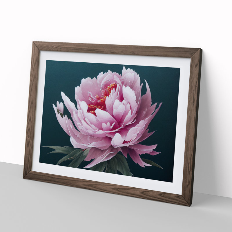 Marvellous Peony Flower - Framed Print, 25cm H x 34cm W x 2cm D, Walnut