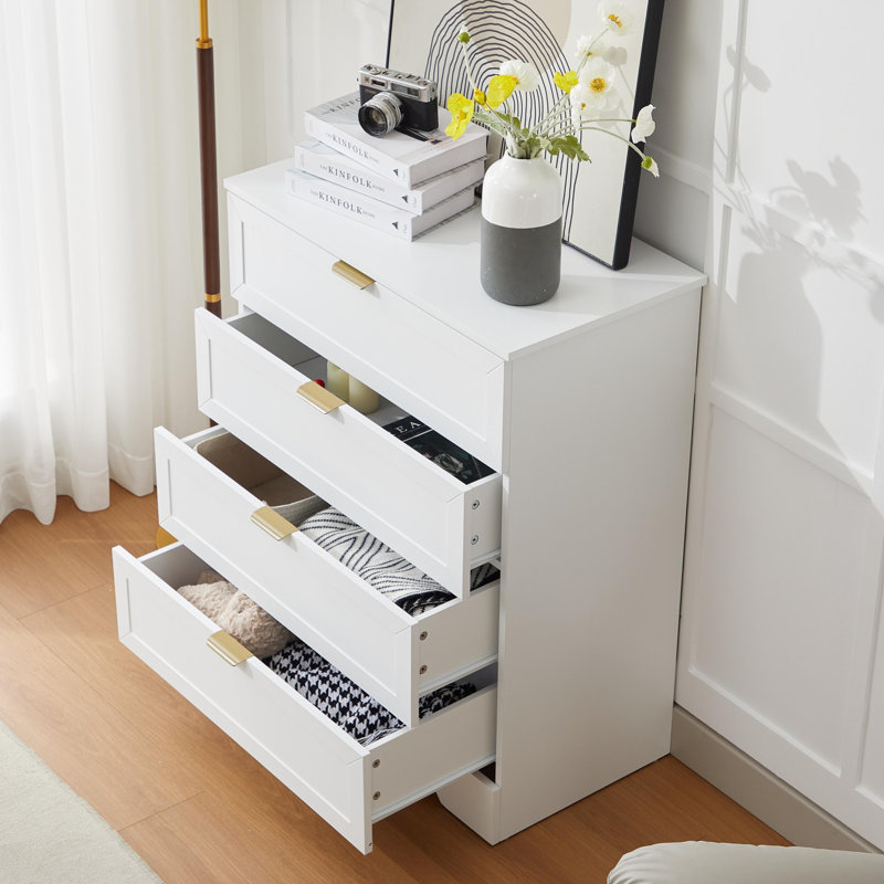 Accent Cabinet with 4 Drawers, Modern Accent Chests Large Wood Storage Cabinet Organizer, White