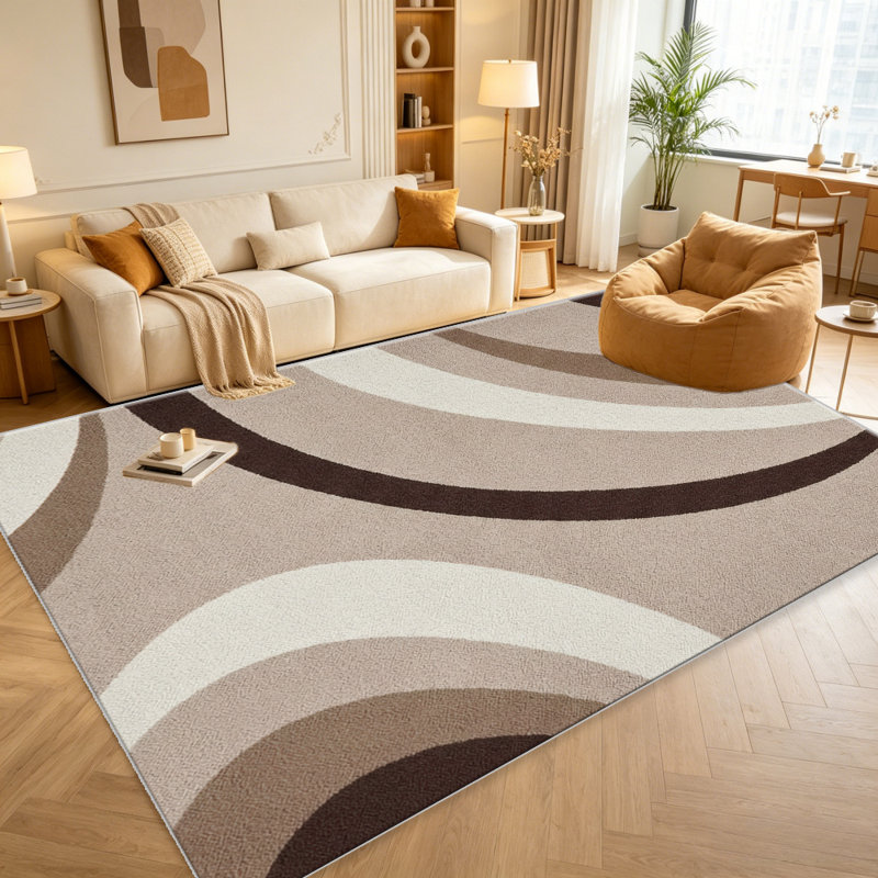 Beige Curve Minimal   area rugs for Living Room, Soft and Comfortable, Suitable for all seasons, easy to maintain, machine washable Indoor floor mat, Under Table Farmhouse suitable for Bedroom, Dining Room, Study,  Balcony, Home Decor Patio
