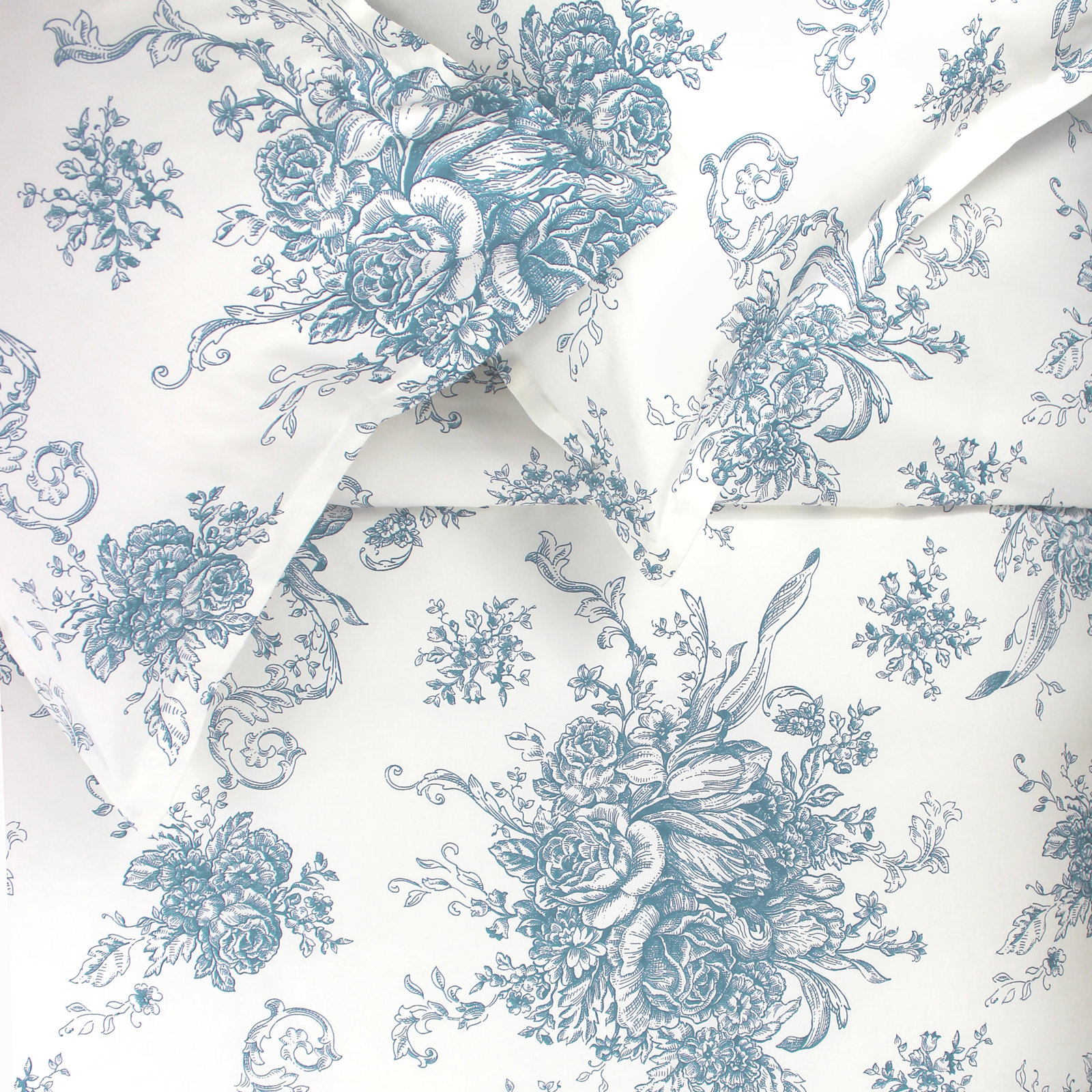 Benedictine Cotton Duvet Cover Set, King Duvet Cover + 2 King Shams, Light Blue