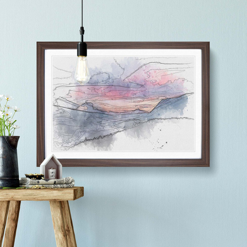 Mountain View of Romania in Abstract - Picture Frame Graphic Art Print, Walnut Framed, 27cm H x 36cm W x 2cm D
