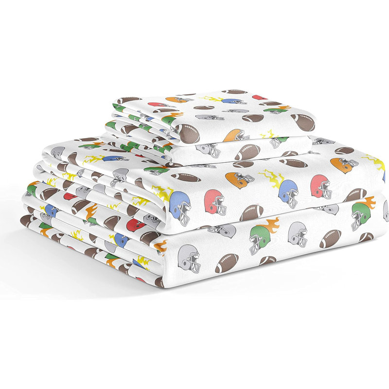Kids Sheet Set, Soft Microfiber Bedding, Cozy & Breathable, Wrinkle Free Easy Care Bed Sheets, Football