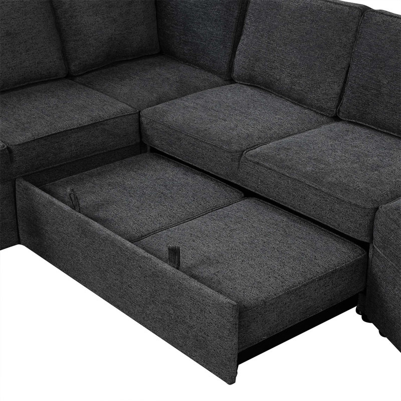 4-Piece Upholstered Sectional, Black