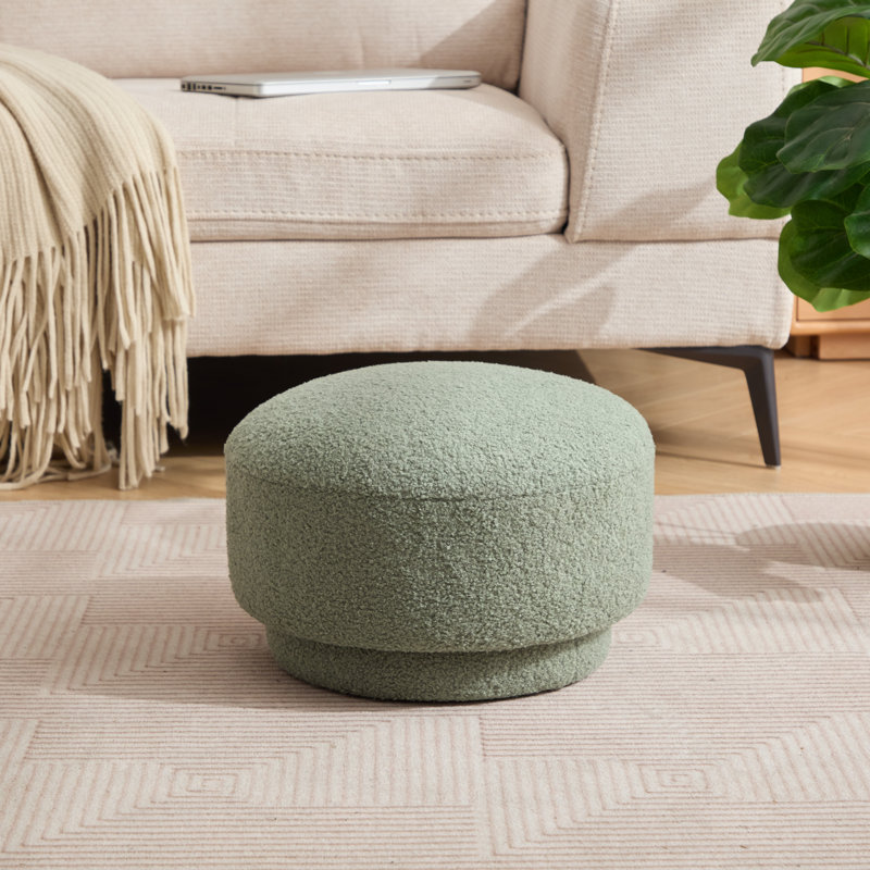 Kenzlee Round Upholstered Ottoman, Green