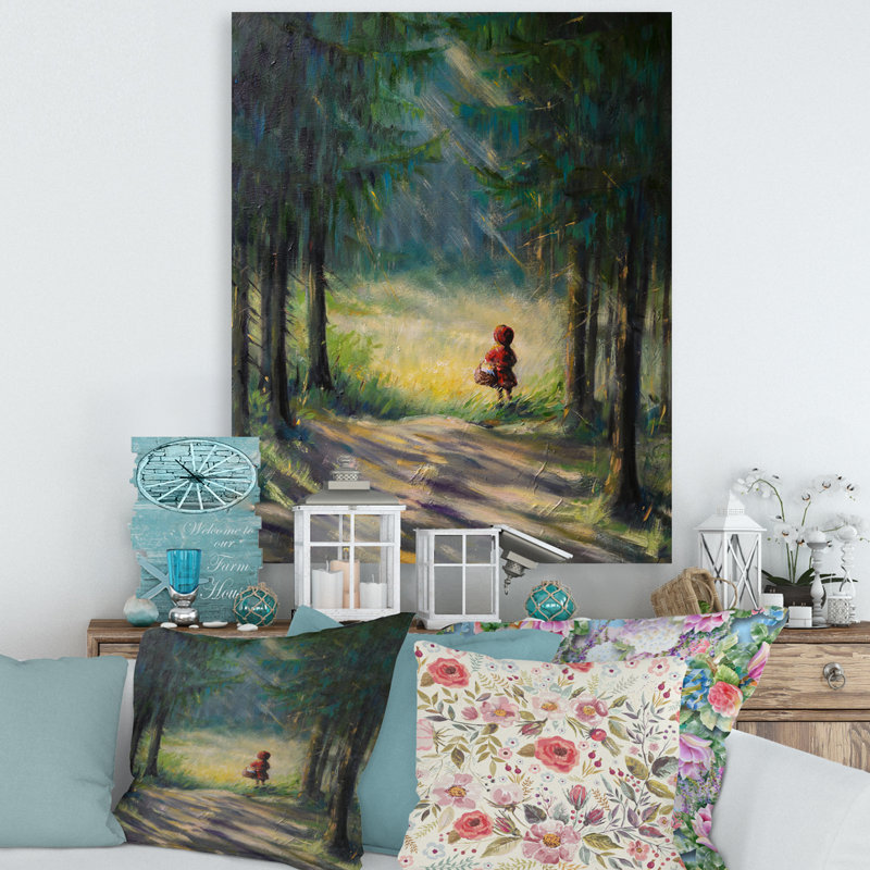 Petit chaperon rouge dans les bois - Impression sur toile tendue, H 40 po x l 30 po x 1,5 po