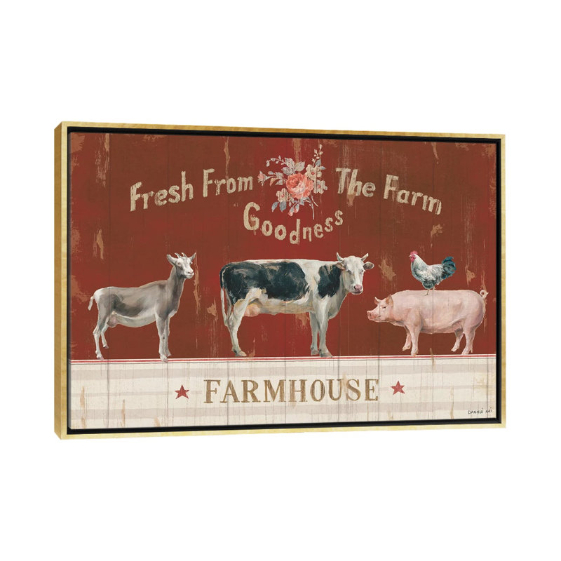 «Farm Patchwork II» par Danhui Nai - impression d'art graphique, Aucun mat, H 32 po x l 48 po x P 1,5 po, Toile encadrée d'or