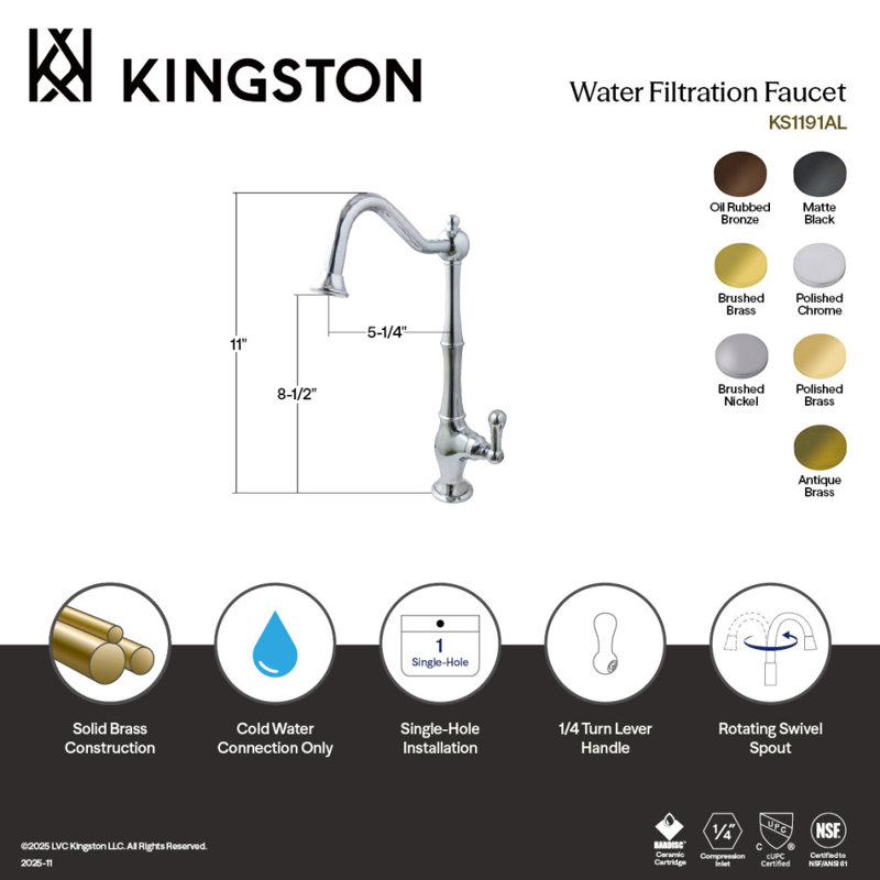 Robinet de filtration d'eau monotrou à fixation sur comptoir 1 trou Kingston Brass