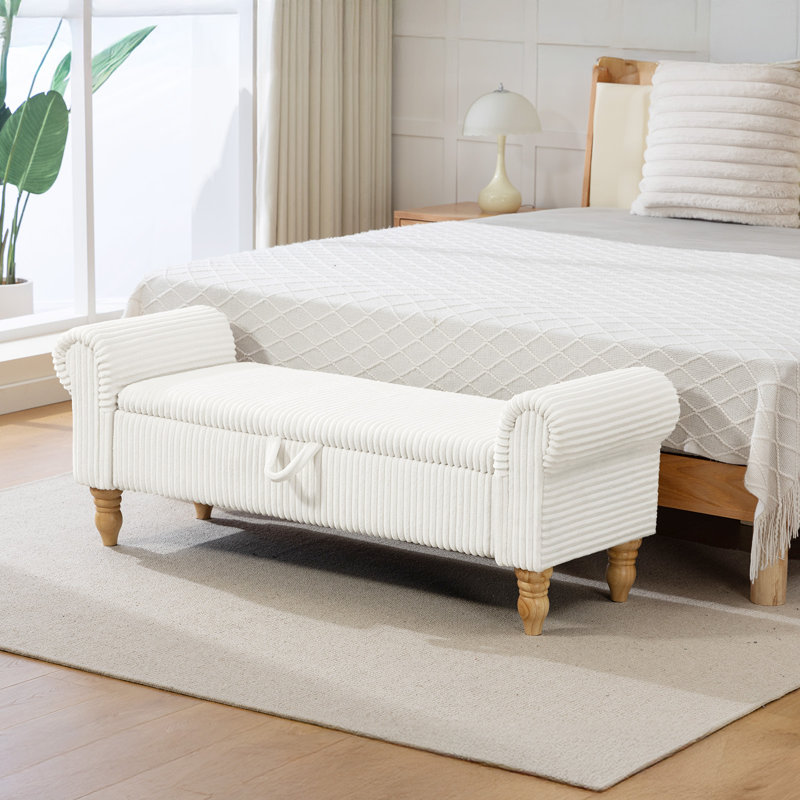 Banc de rangement rembourré Dawsey, Blanc, 20" H x 55" L x 17" D