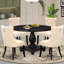 L'ensemble de salle à manger 5 pièces se compose d'une table en bois et de 4 chaises de salle à manger en tissu de lin beige clair avec dossier capitonné - Noir sablé-2126346316-2126418879