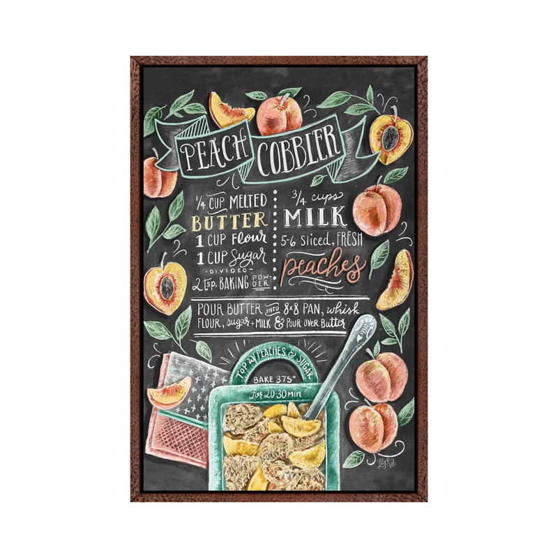 Peach Cobbler Recipe - Print on Canvas, 66.04cm H x 45.72cm W x 3.81cm D, Classic Brown Wood Floater Framed