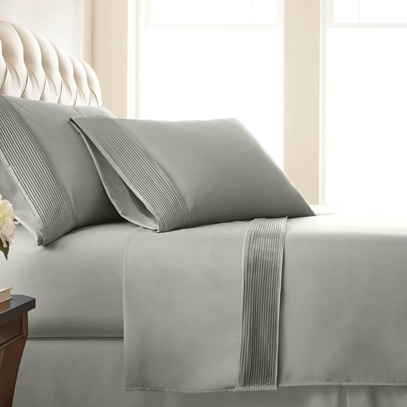 Southshore Fine Linens Vilano Extra Deep Pocket Pleated Sheet Set, Double-Brushed Microfiber 21-Inch Deep Pocket Sheets with Pleated Hem, 2 Fitted Sheets, 2 Pillowcases, Split King, Steel Grey