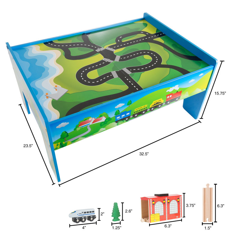 Hey! Play! Train Set - Play Set with Tracks, Vehicles, Buildings, Characters, Illustrated Playing Surface, and Toy Storage Table