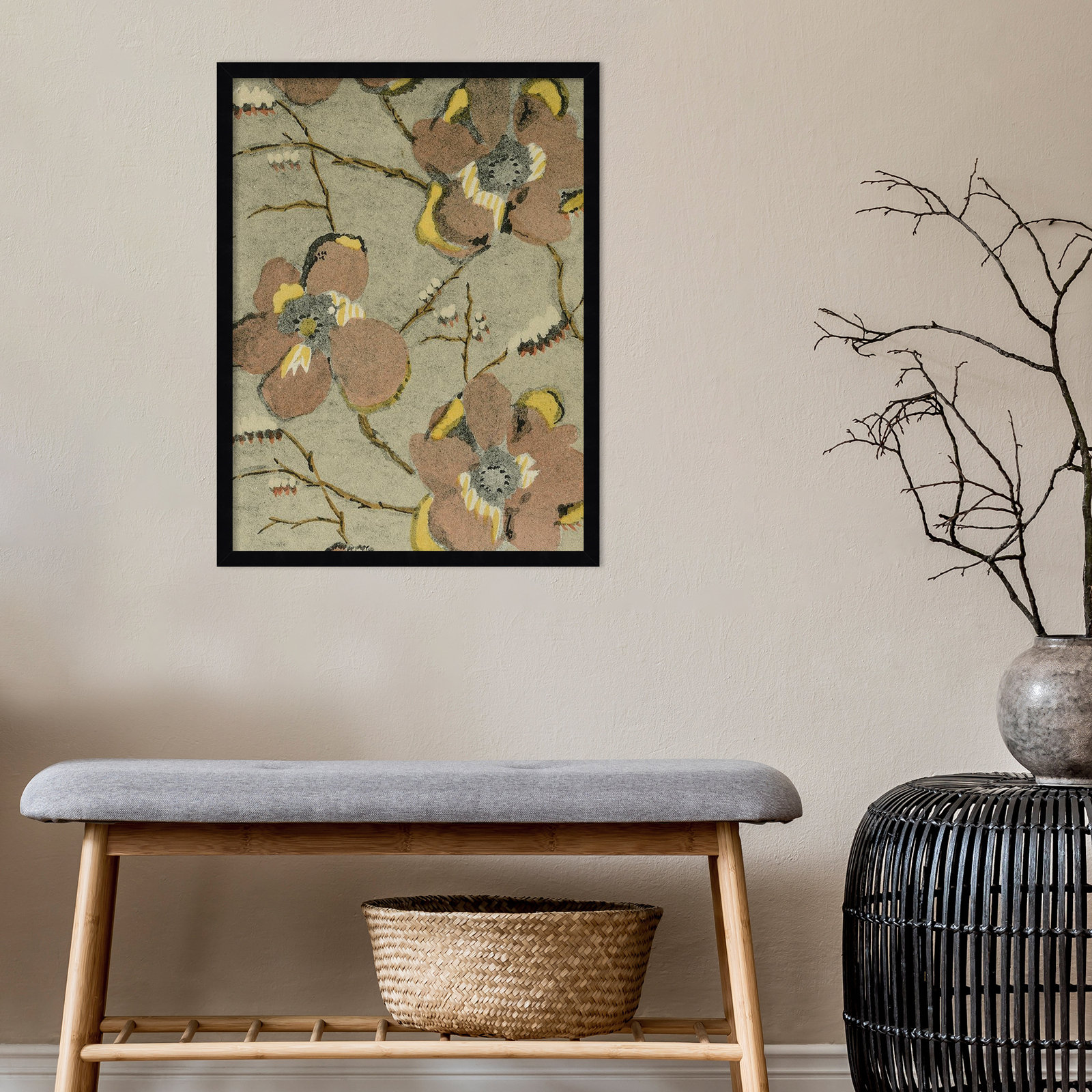 Delicate Floral Pattern II Painting, Black, 26" H x 20" W