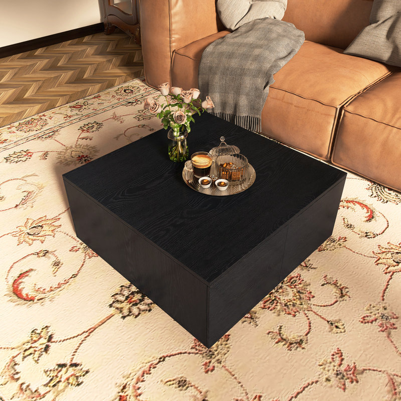 Square Coffee Table With 4 Drawers, Black