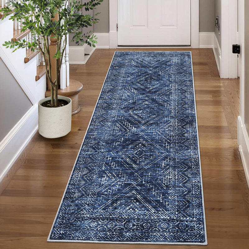 Tapis rétro vintage pour salon et salle à manger, Blue, Tapis de couloir 2 pi x 6 pi