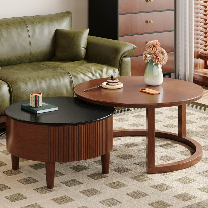 Table basse ronde gigogne avec tiroir