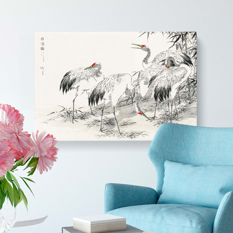 Japanese Cranes by the Bamboo by Numata Kashu - Wall Art, 60cm H x 91cm W x 3cm D, Wrap Paper