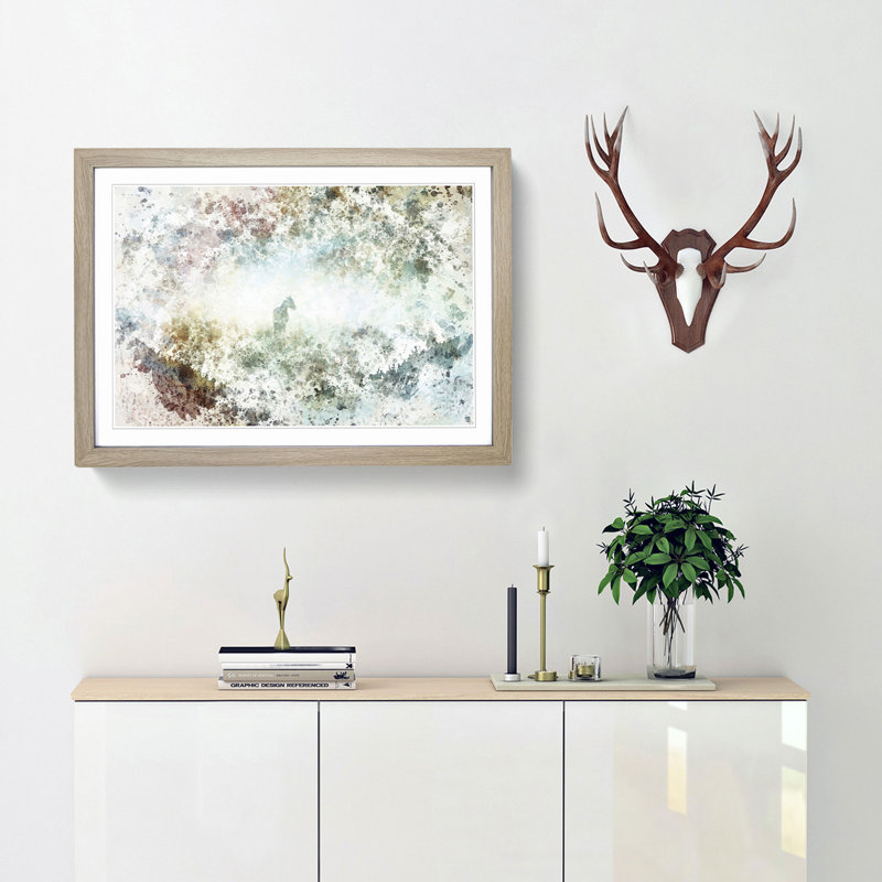 Horse in the Mist in Abstract - Framed Print, 36cm H x 48cm W x 2cm D, Oak Framed