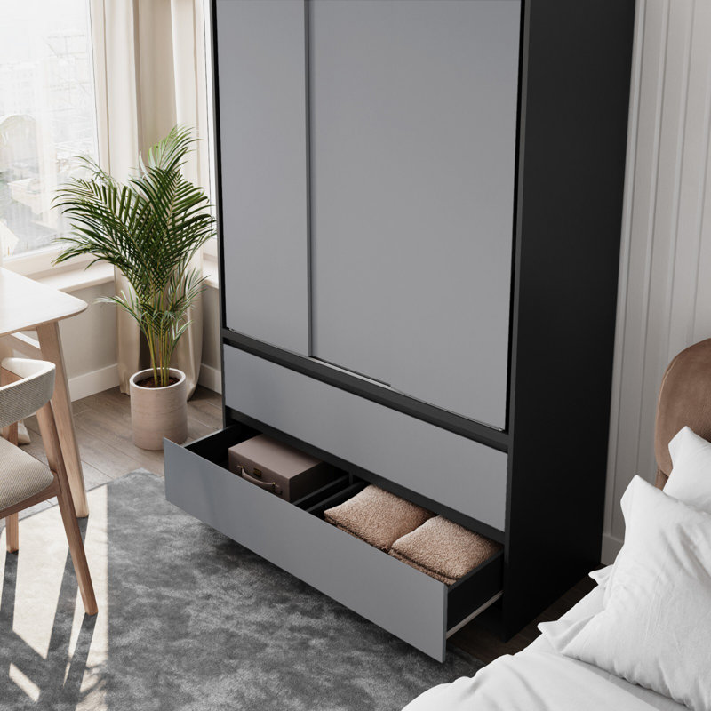 Manufactured Wood Wardrobe, Black/Grey