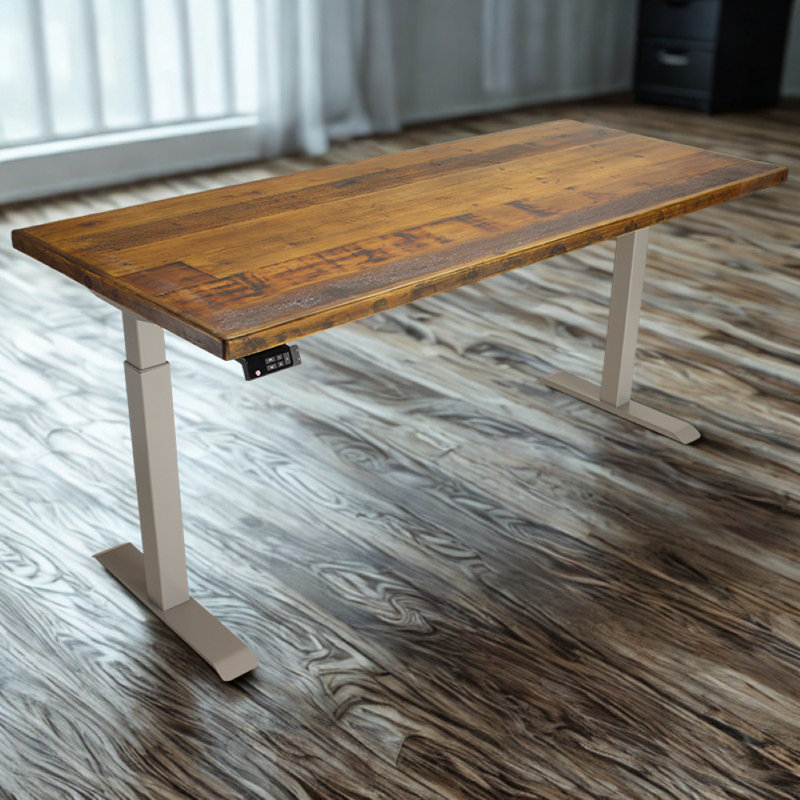 Skyscraper Electric Height Adjustable Standing Desk, Dual Motor and Digital Control with Memory, 72x30, Real Reclaimed Wood Top with Brushed Silver Frame